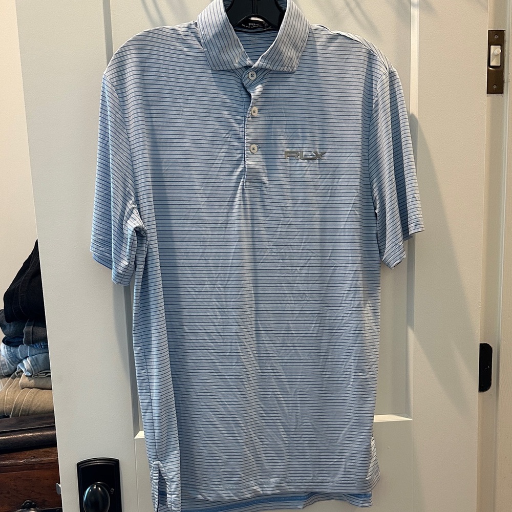 Polo Shirt - Light Blue Striped Men’s Golf Polo by Ralph Lauren